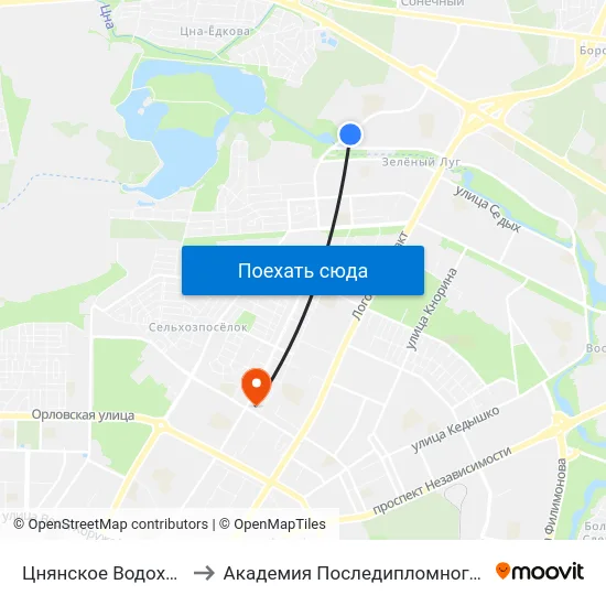 Цнянское Водохранилище to Академия Последипломного Образования map