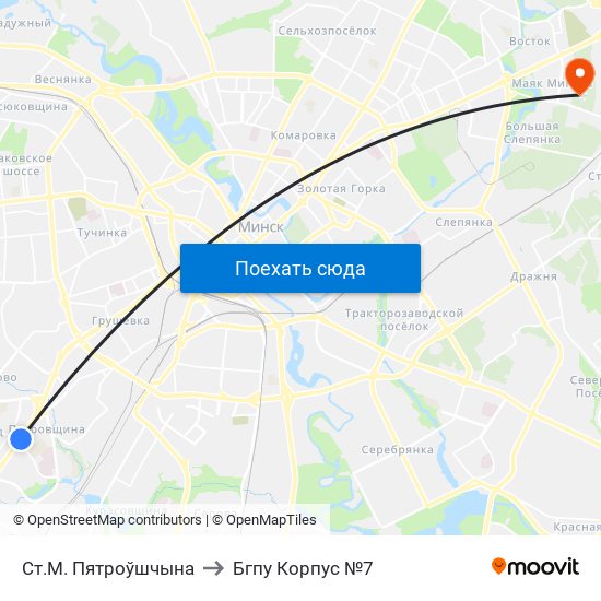 Ст.М. Пятроўшчына to Бгпу Корпус №7 map