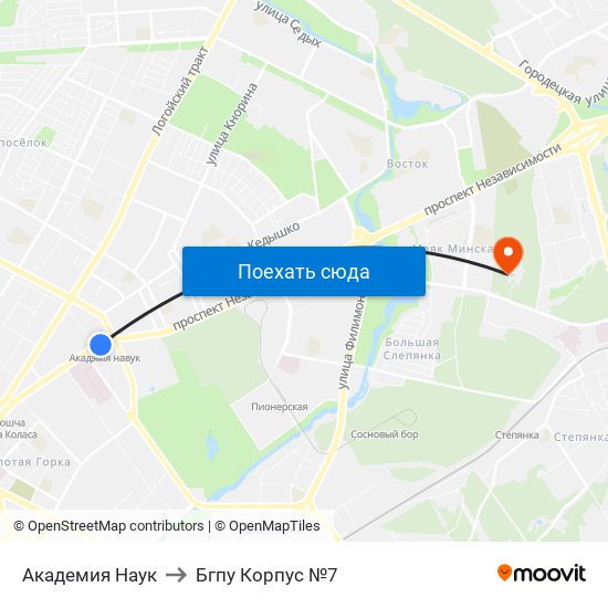 Академия Наук to Бгпу Корпус №7 map