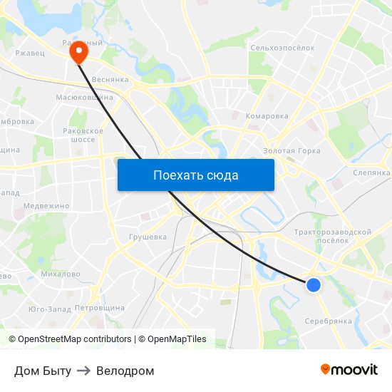 Дом Быту to Велодром map