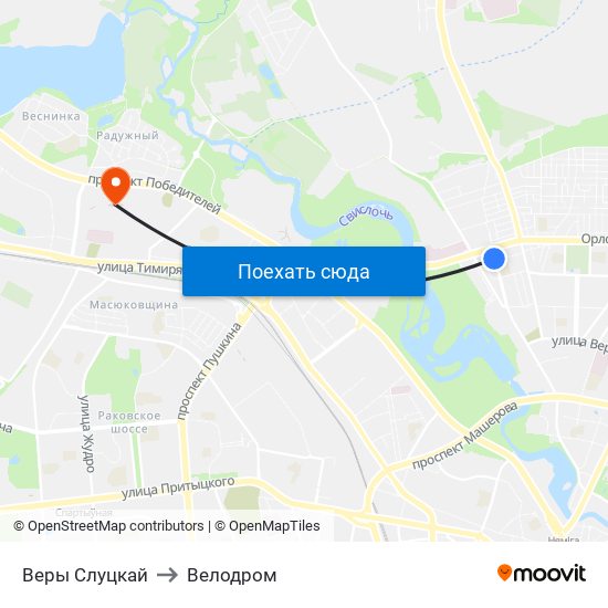 Веры Слуцкай to Велодром map