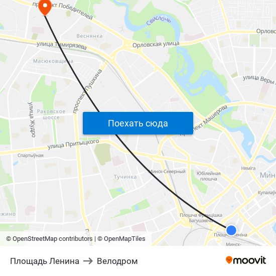 Площадь Ленина to Велодром map