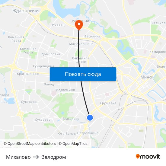 Михалово to Велодром map