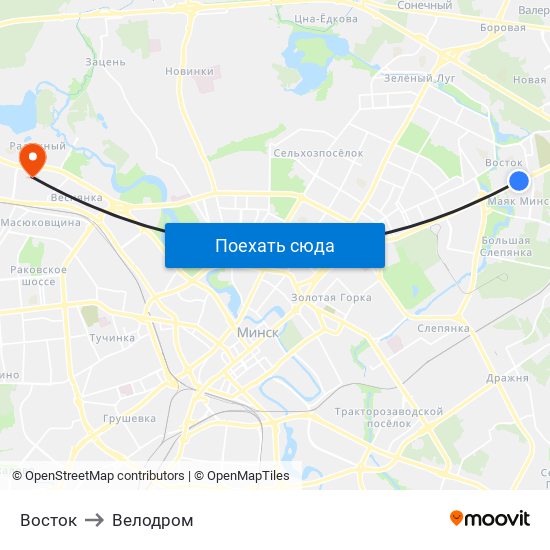 Восток to Велодром map