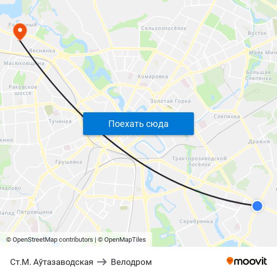 Ст.М. Аўтазаводская to Велодром map