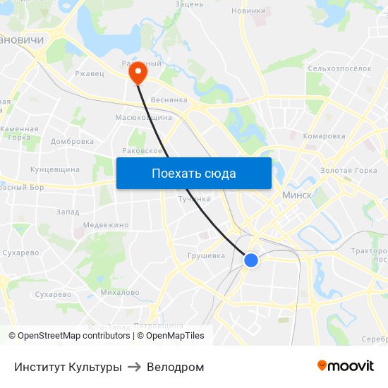 Институт Культуры to Велодром map