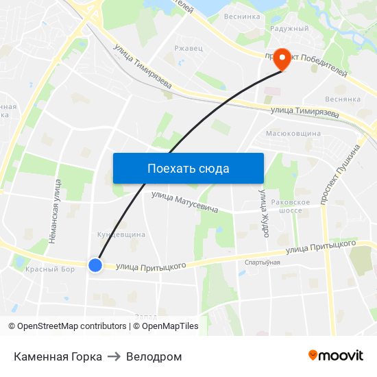 Каменная Горка to Велодром map