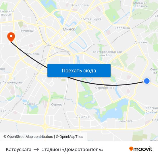 Катоўскага to Стадион «Домостроитель» map