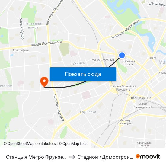 Станцыя Метро Фрунзенская to Стадион «Домостроитель» map