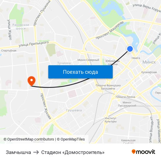 Замчышча to Стадион «Домостроитель» map