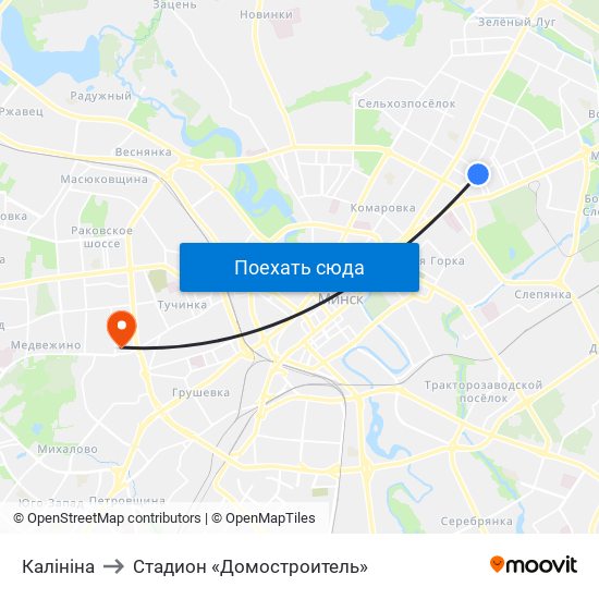 Калініна to Стадион «Домостроитель» map