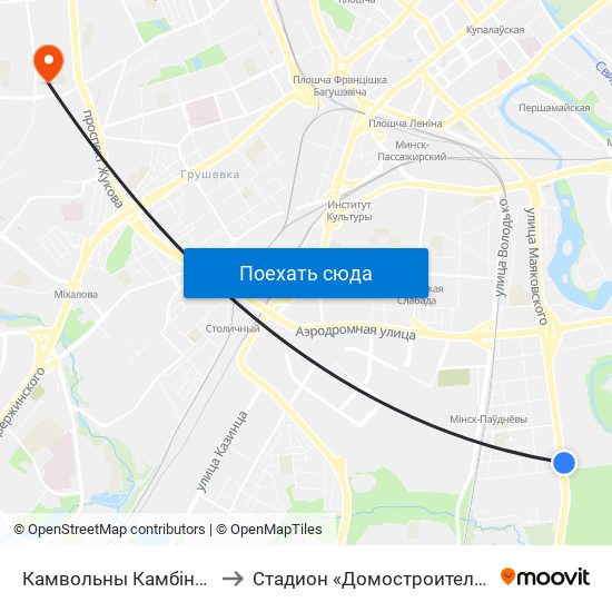 Камвольны Камбінат to Стадион «Домостроитель» map