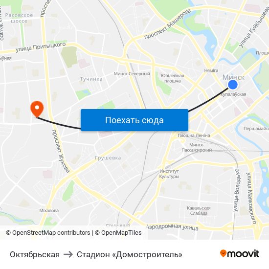 Октябрьская to Стадион «Домостроитель» map