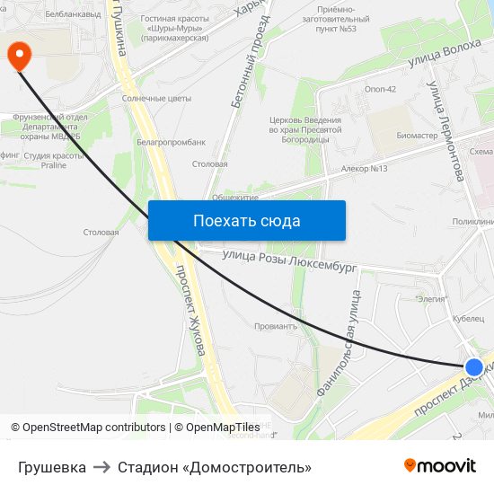 Грушевка to Стадион «Домостроитель» map