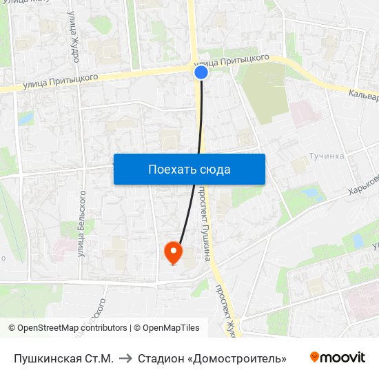 Пушкинская Ст.М. to Стадион «Домостроитель» map