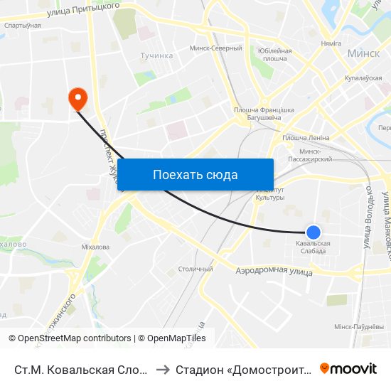 Ст.М. Ковальская Слобода to Стадион «Домостроитель» map