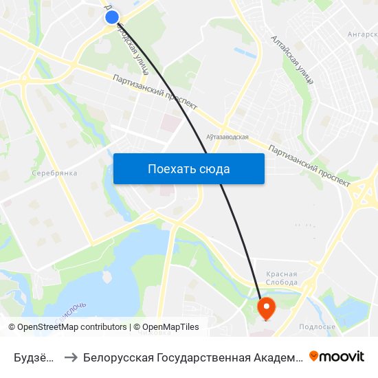 Будзёнага to Белорусская Государственная Академия Авиации map