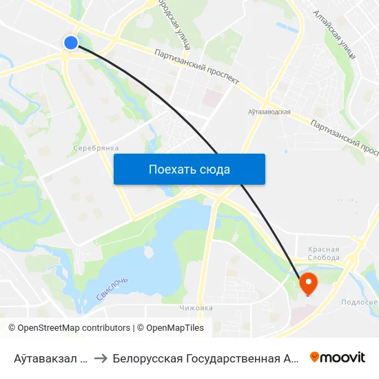 Аўтавакзал Усходні to Белорусская Государственная Академия Авиации map