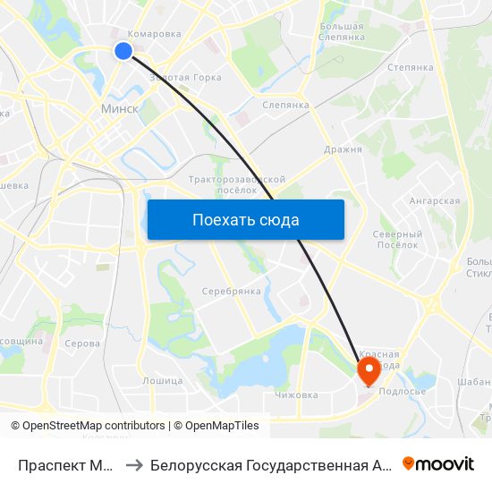 Праспект Машэрава to Белорусская Государственная Академия Авиации map