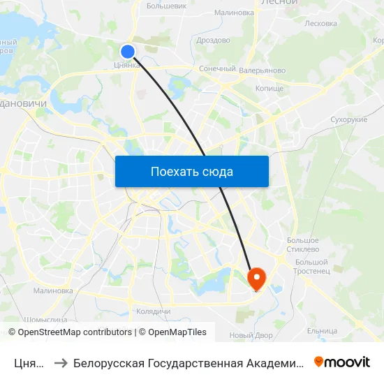 Цнянка to Белорусская Государственная Академия Авиации map