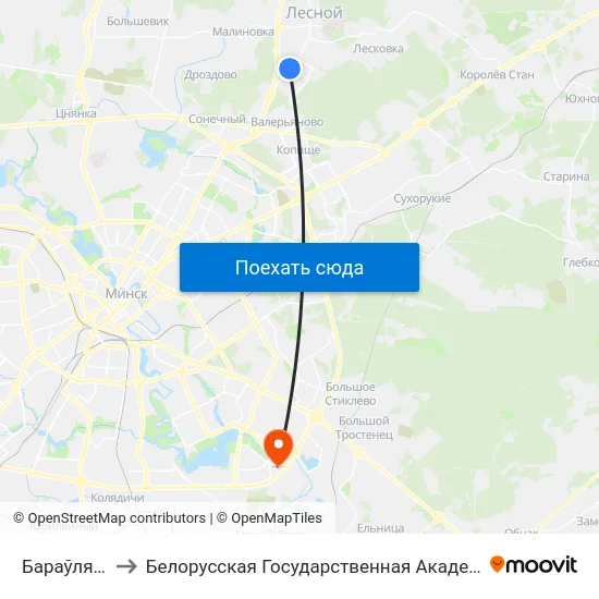 Бараўляны-6 to Белорусская Государственная Академия Авиации map