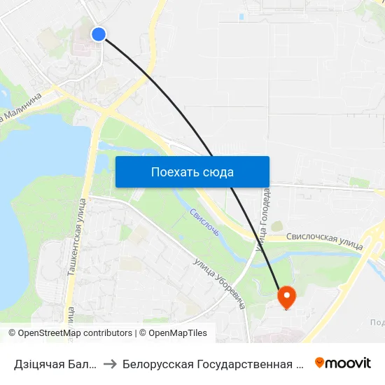 Дзіцячая Бальніца №4 to Белорусская Государственная Академия Авиации map