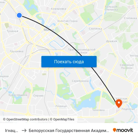 Ігнаценкі to Белорусская Государственная Академия Авиации map