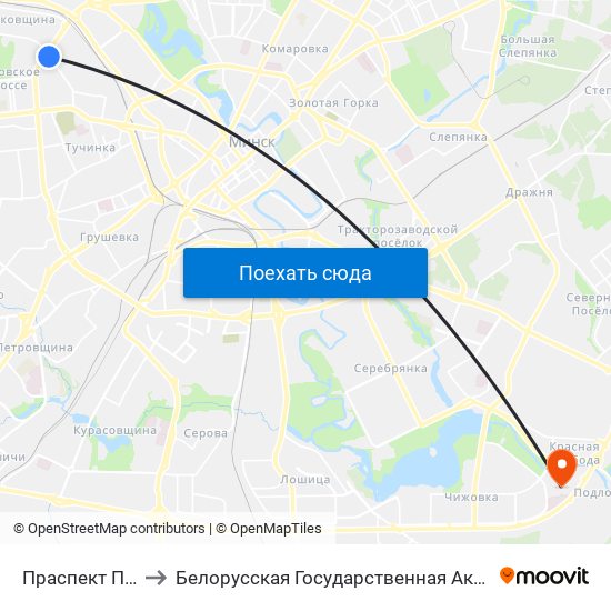 Праспект Пушкіна to Белорусская Государственная Академия Авиации map
