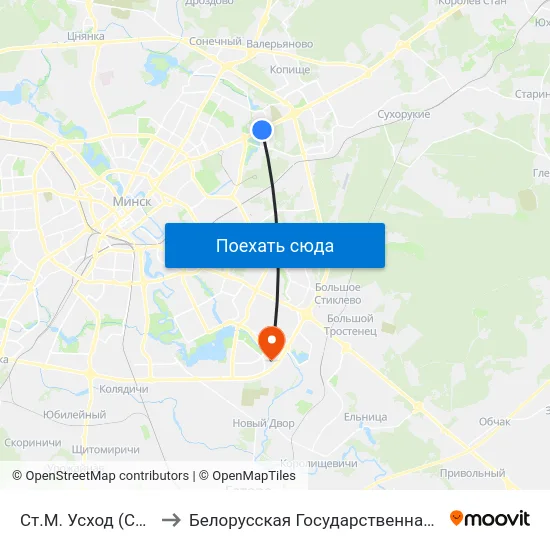 Ст.М. Усход (Ст.М. Восток) to Белорусская Государственная Академия Авиации map