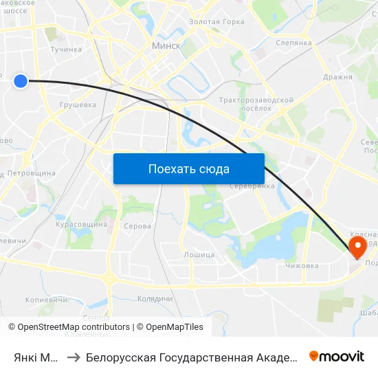 Янкі Маўра to Белорусская Государственная Академия Авиации map