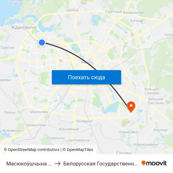 Масюкоўшчына (Аўтастаянка) to Белорусская Государственная Академия Авиации map