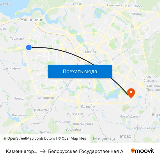 Каменнагорская, 14 to Белорусская Государственная Академия Авиации map