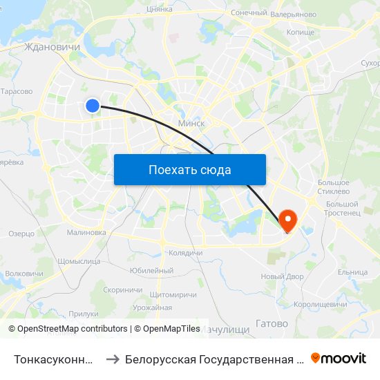 Тонкасуконны Камбінат to Белорусская Государственная Академия Авиации map