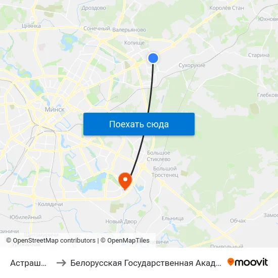 Астрашыцкая to Белорусская Государственная Академия Авиации map