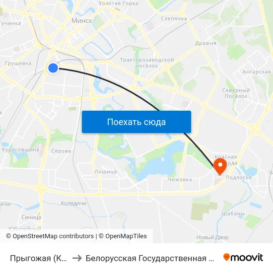 Прыгожая (Красивая) to Белорусская Государственная Академия Авиации map