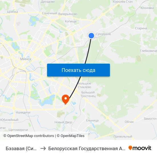 Бэзавая (Сиреневая) to Белорусская Государственная Академия Авиации map