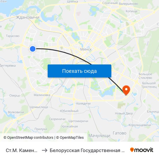 Ст.М. Каменная Горка to Белорусская Государственная Академия Авиации map