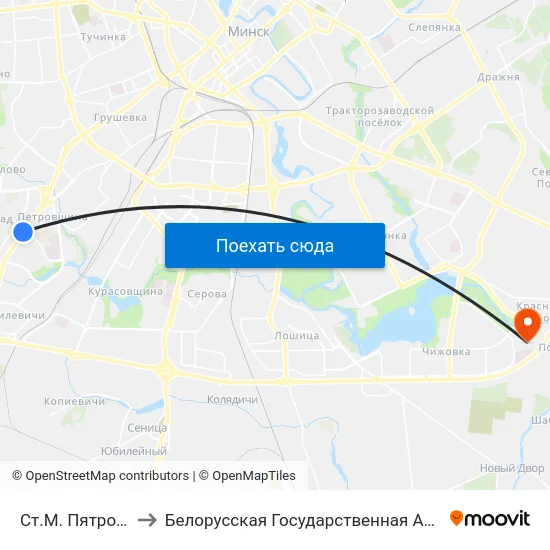 Ст.М. Пятроўшчына to Белорусская Государственная Академия Авиации map
