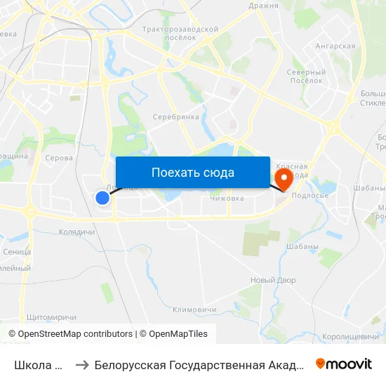 Школа №130 to Белорусская Государственная Академия Авиации map