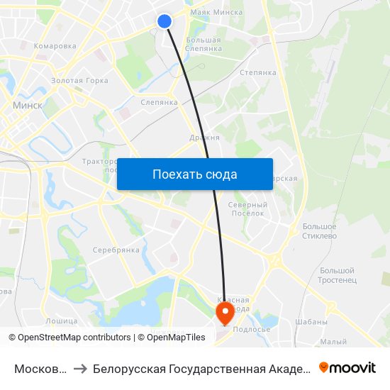 Московская to Белорусская Государственная Академия Авиации map