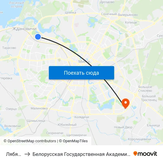 Лябяжы to Белорусская Государственная Академия Авиации map