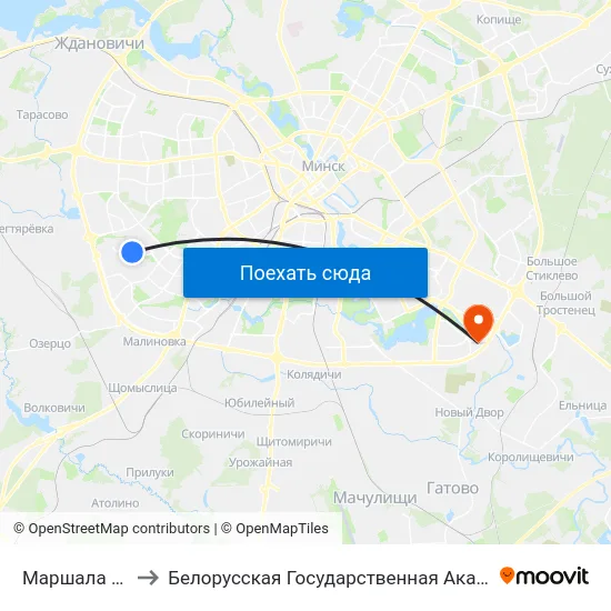 Маршала Лосіка to Белорусская Государственная Академия Авиации map
