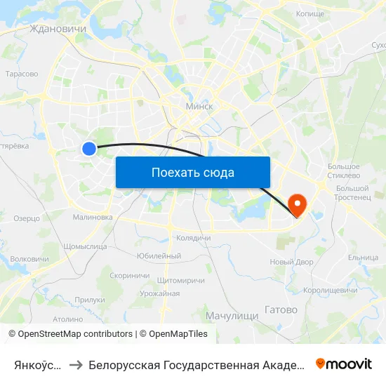 Янкоўскага to Белорусская Государственная Академия Авиации map