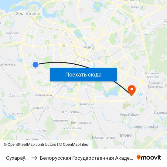 Сухараўская to Белорусская Государственная Академия Авиации map