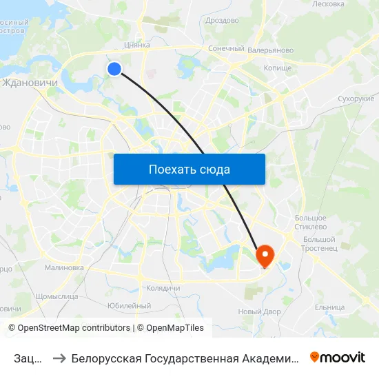 Зацань to Белорусская Государственная Академия Авиации map