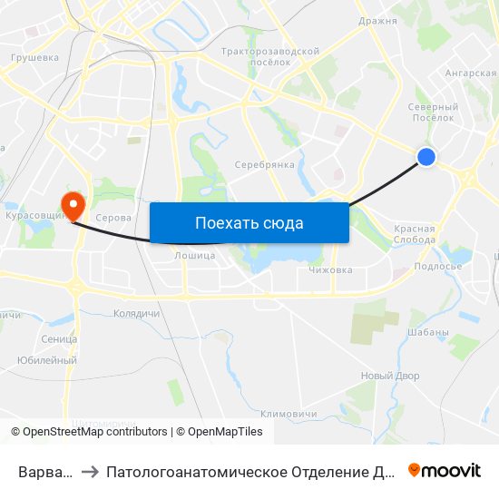 Варвашэні to Патологоанатомическое Отделение Детской Патологии map