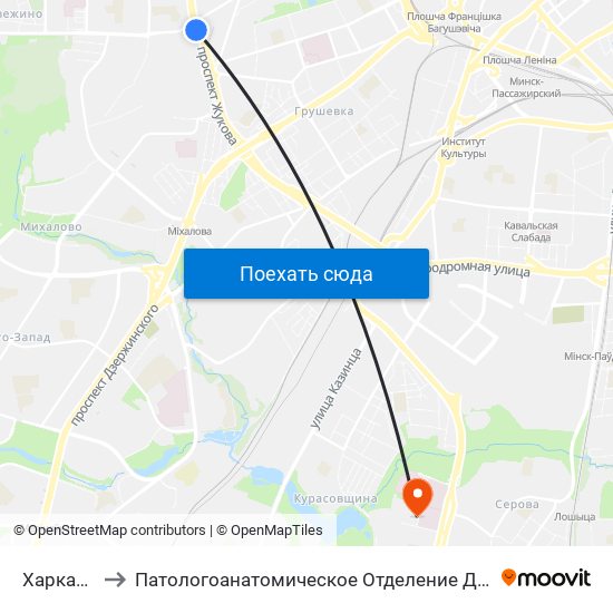 Харкаўская to Патологоанатомическое Отделение Детской Патологии map