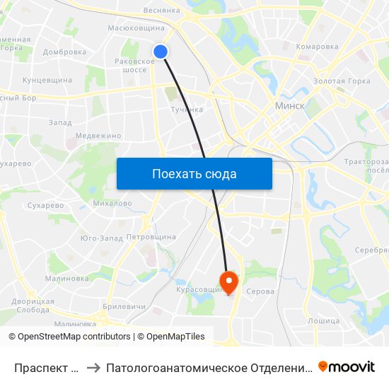 Праспект Пушкіна to Патологоанатомическое Отделение Детской Патологии map