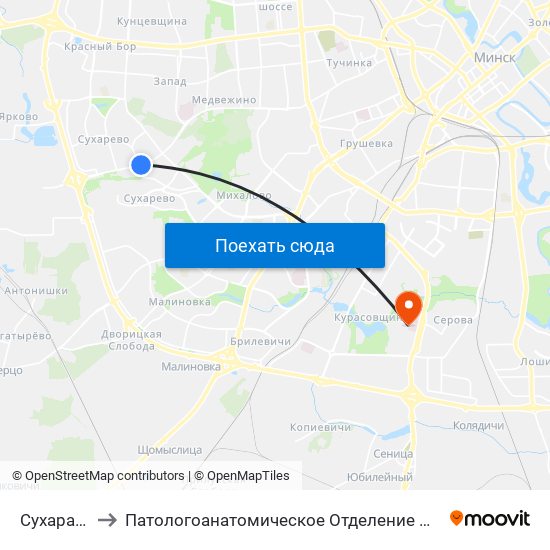 Сухараўская to Патологоанатомическое Отделение Детской Патологии map