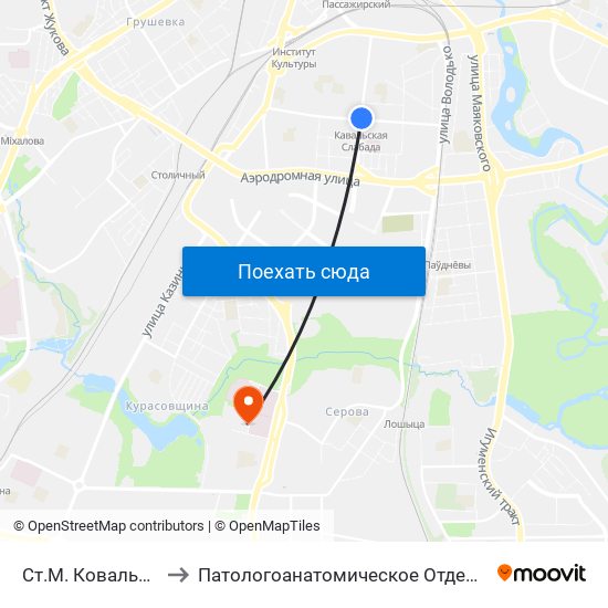 Ст.М. Ковальская Слобода to Патологоанатомическое Отделение Детской Патологии map